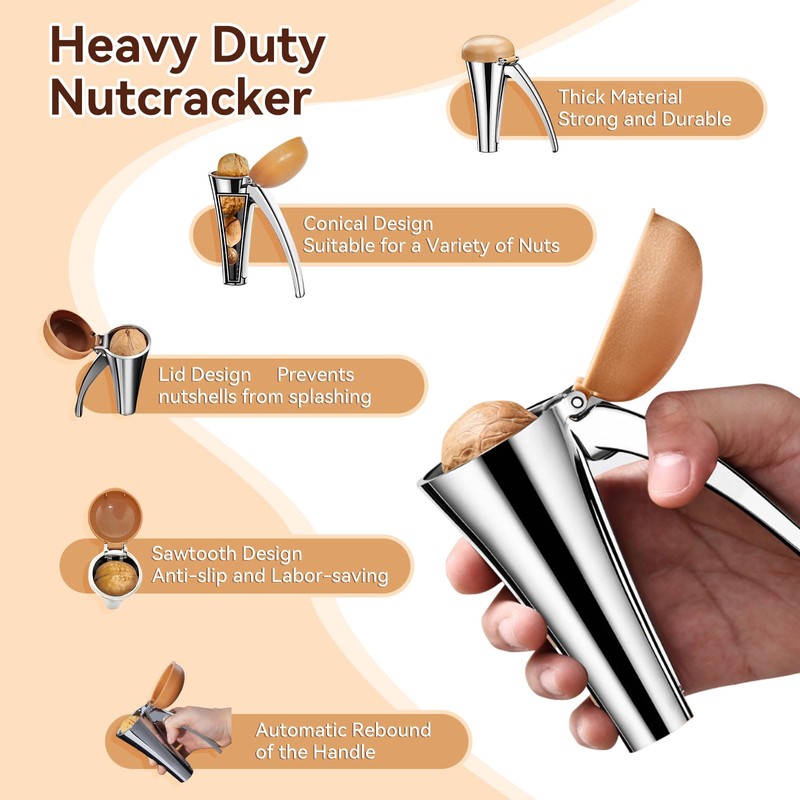 Nut Cracker, Heavy Duty Nutcracker with Splash-Proof Lid, Walnut Cracker