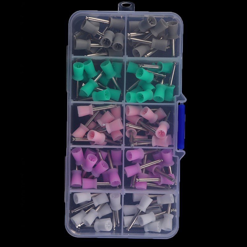 100Pcs Rubber Steel Dental Polishing Cup Mixed Color Polisher with