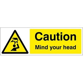 Caledonia Signs 14216G Caution Mind Your Head Sign, 300 mm x 100 mm, Rigid Plastic