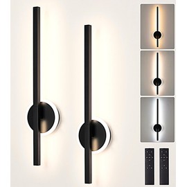 Lumiquesce Battery Operated Wall Sconces Set of Two, 3000K-6500K Dimmable Rechargeable Wireless Sconces with Remote Control, LED Wall Lights for Living Room, Bedroom, 350°Rotate, Black 24 Inch