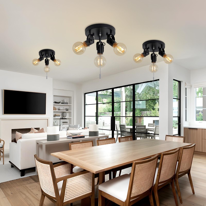 SEEBLEN 3 Light Flush Mount Ceiling Light with Pull Chain,
