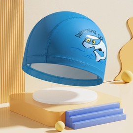 Kid Swimming Cap 3 pcs，Cute Children Cartoon Swimming Hat Caps, PU Coating Waterproof (Blue,Lake Blue
