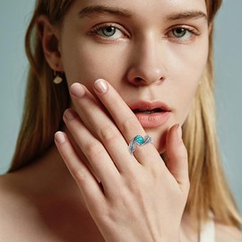 BETHZA Natural Turquoise Ring for Women Native American Western Feather Rings 925 Sterling Silver Jewelry for Birthday Size 6