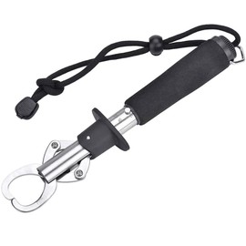 Fish Lip Gripper, Aluminum Alloy Fish Holder Tackle Handheld Fish Mouth Opener Grabber with 15KG Weight Scale for Outdoor Fishing (Black)