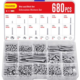 YOOPIN 680PCS Nuts and Bolts Set, M3/M4/M5 Phillips Round Head Screws Nuts and Washers, Carbon Steel Hex Nut and Bolt Assortment Set for DIY Projects, Furniture Installation and Parts Fixing