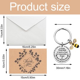 Thank You Teacher Gifts Keyring, 6 Pcs Thank You Cards Thank You Cards Multipack with envelopes, Stainless Steel Inspirational Keychain for Thanksgiving Christmas, for Birthdays Wedding Graduation