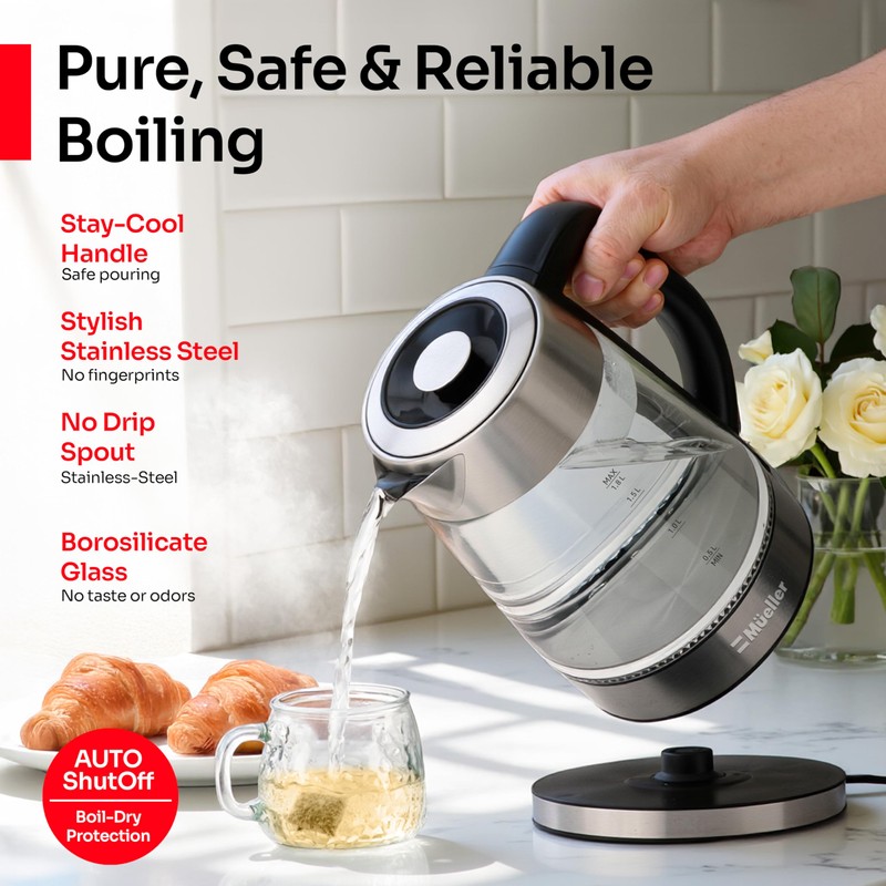 MUELLER HOME Rapid Boil Electric Tea Kettle 1.8L – Borosilicate