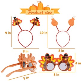 6PCS Thanksgiving Turkey Headbands Sunglasses, 3PCS Thanksgiving Glasses Frame and 3PCS Thanksgiving Turkey Head Boppers for Thanksgiving Day Party Favor Costumes Decoration Props Fall Theme Party