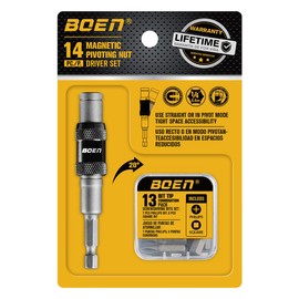 boen Pivoting Magnetic Bit Holder with Screwdriver Bits, Flexible Drill Bit Extension, 1/4-Inch SAE Hex Shank, for Impact Driver, Narrow Corners Use, 14PCS