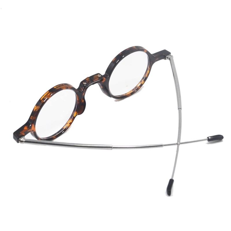 [Henghao] 老眼鏡 ブルーライトカット 丸型コンパクト折りたたみメガネ おしゃれ リーディンググラス tr90フレーム シニアグラス H6032 (ヒョウ,