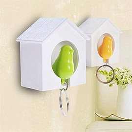 SquarezhenBo Bird House Key Holder, Single Bird House Keychain Wall Hook Holders, Mini Bird Nest Keychain, Anti-Lost Key Holder Whistle Key Ring Holder for Home, Key Hooks Storage Hooks