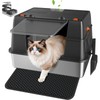 KISENG Stainless Steel Litter Box with Lid, High Sided Enclosed