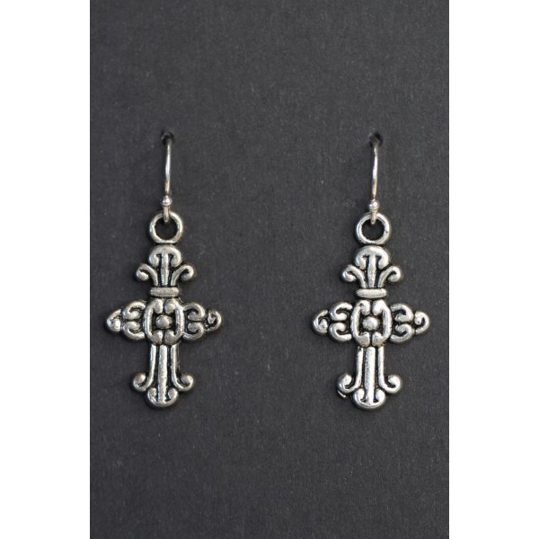Handmade Cross Charm Earrings 925 sterling silver hooks pewter Charms