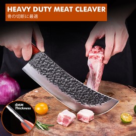 Professional Butcher Knife Set, Hand Forged Heavy Duty Meat Cleaver Serbian Chef Knife Viking Boning Knife 3PCS Kitchen Set for Meat Cutting Home Kitchen Outdoor Camping BBQ Cooking Gift for Men