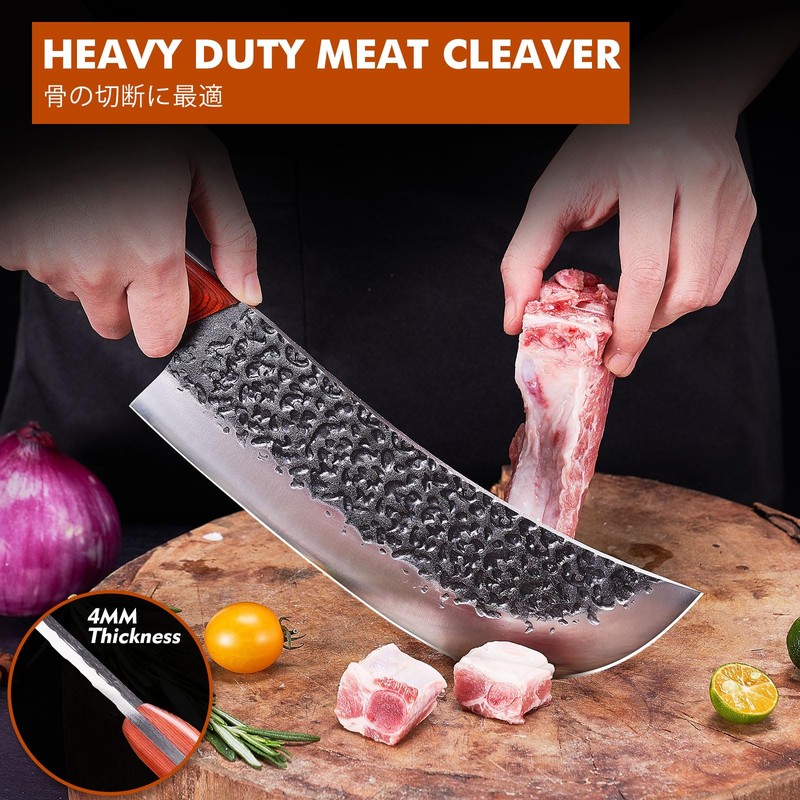 Professional Butcher Knife Set, Hand Forged Heavy Duty Meat Cleaver
