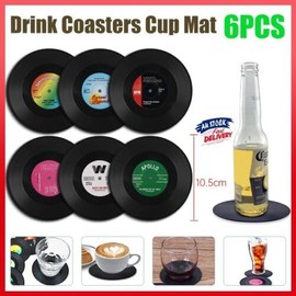 6X Vinyl Cd Cup Pad Drinks Mat Vintage Record Groovy Disk Coasters Table Placemat, 10.5cm Diameter