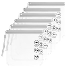 Pack of 6 Black Zip Bags Aeroplane, 1 Litre Bag Aeroplane Hand Luggage Liquids Bag, 20 x 20 cm TSA Approved Travel Toiletry Bag, Waterproof Travel Holiday Must Have, Aeroplane Gadgets, gray