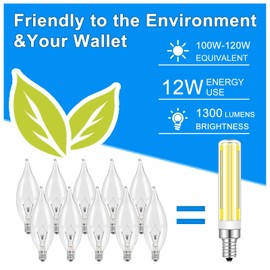 Megereet Updated Dimmable E12 LED Bulbs 100W 120W Incandescent Bulb Equivalent,Super Bright E12 Candelabra Bulb COB E12 LED Corn Bulb 12W 1300LM Bulbs, Daylight White 6000K, Pack of 2