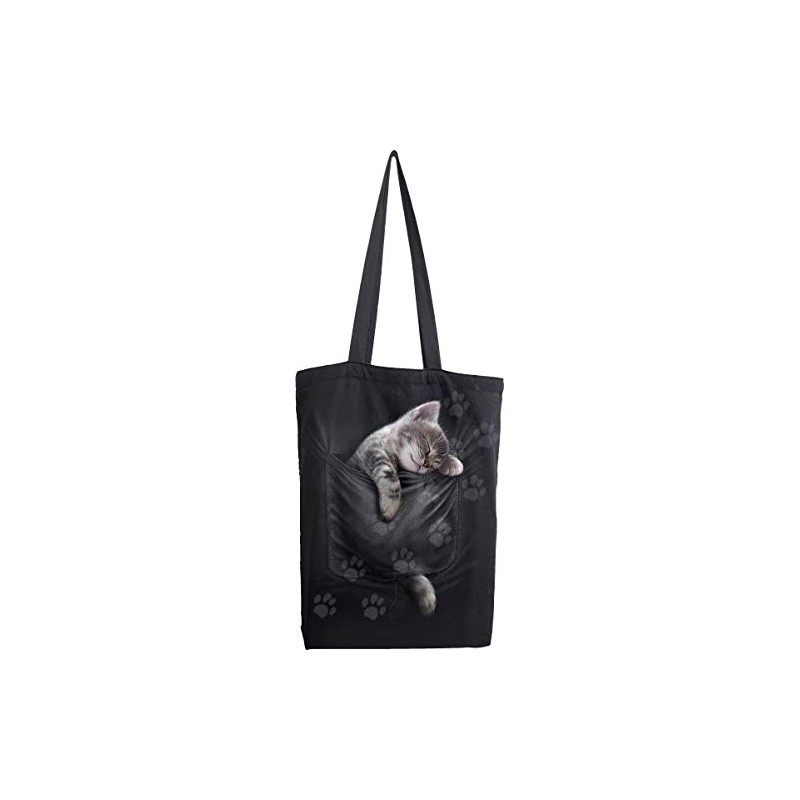 Spiral Pocket Kitten Unisex Fabric Bag, Black, black