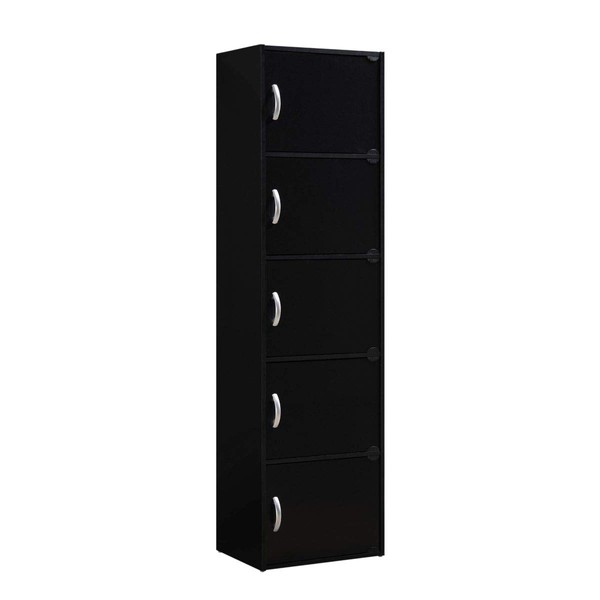 HODEDAH 5 Door Bookcase Cabinet, 5-Shelf, Black