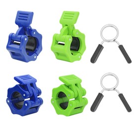 4 Pcs 1 Inch Barbell Clip with 2 Pcs Barbell Spring Clip, Quick Release Barbell Clamps Collar Dumbbell Lock Clamps for Fitness Strength Training(Blue+Green)