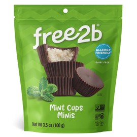 Free2b Dark Chocolate Mint Mini Cups, Safe for School and Allergy Friendly - Gluten-Free, Dairy-Free, Nut-Free, and Soy-Free - Dark Chocolate, 3.5 oz Resealable Bag