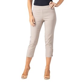 SLIM-SATION Women's Pull on Solid Crop with Real Front & Back Pockets & Straps, Stone, 16