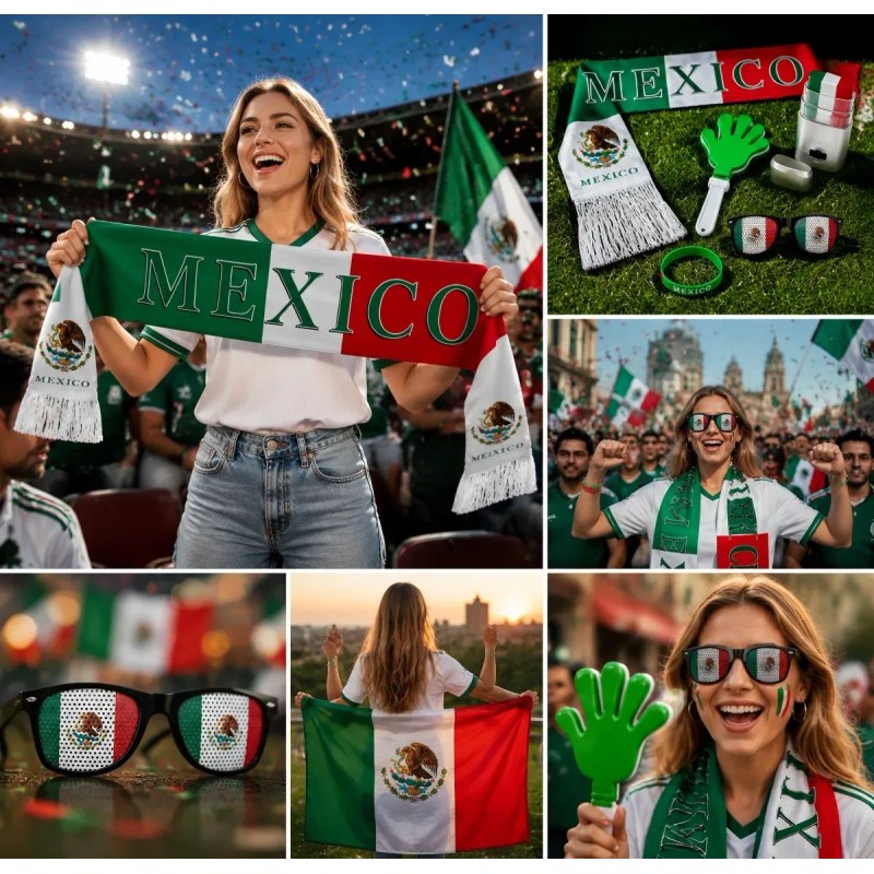 Set 6 Piezas Hincha Mexicano, Kit Para Futbol Y Celebracione