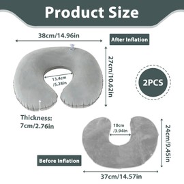 2 Pack Inflatable U Shape Travel Pillow Portable Travel Pillow Inflatable Foldable for Airplane, Car, Train - Lightweight and Ergonomic, Pack of 2, Grey