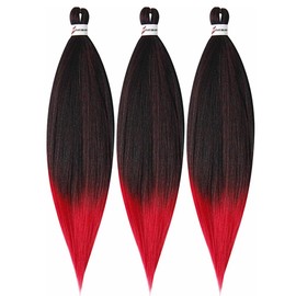 BALINGHAIR Braiding Hair Pre-stretched Ombre Black to Red Braiding Hair Extensions Flame Retardant Braids Hair 20 Inches(1B/Red-3Pcs)