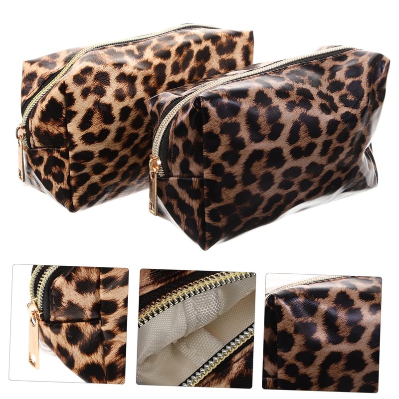FOMIYES 2sets Travel Cosmetic Bag Large Capacity Makeup Storage Leopard