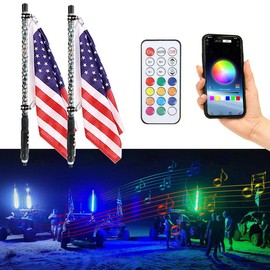 2 PCS 2FT RGB LED Whip Lights with App & Remote Control, Spiral RGB Chasing Lighted Whips, Whip Light for UTV ATV Polaris RZR Can-Am SXS Truck