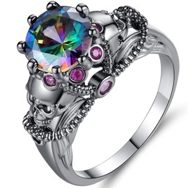 Jude Jewelers Retro Vintage Skull Gothic Statement Promise Cocktail Party Biker Ring (Fire, 6)