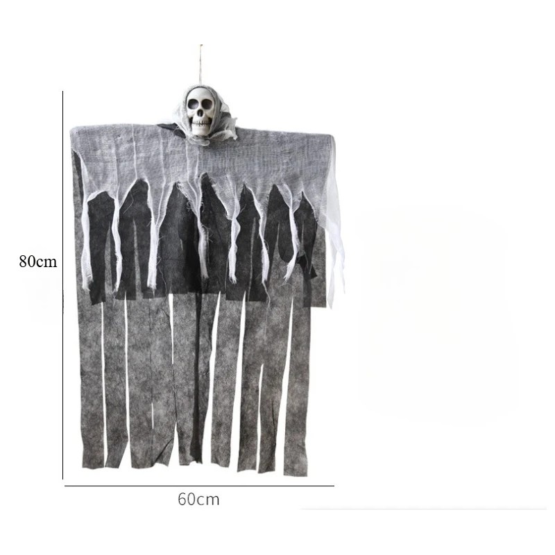 Hanging Skeleton Ghost for Halloween Decor – Gauze Skull Prop