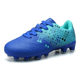 TUYSKE Kids Soccer Cleats for Boys and Girls Youth Football Cleats Outdoor Athletic Turf Soccer Shoes Blue/Green