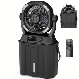Wilody Portable Misting Fan 42800mAH Rechargeable with Remote Control, 6L Bucket Camping Fan with LED Lights & Stepless Speed Control & Cooling Mist, Portable Handle & Rotate Hook, Timer Function