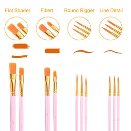 AROIC Acrylic Paint Brushes, 6 Packs/60 pcs Nylon Hair Paint Brush Set for All Purpose Oil Watercolor Painting Artist Professional Kits (Pink)
