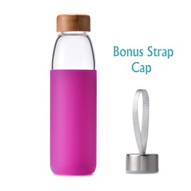 Veegoal 18 Oz Borosilicate Glass Water Bottles with Bamboo Lid, BPA-Free Non-Slip Silicone Sleeve, and Bonus Stainless Steel Leak Proof Lid- Reusable Water Bottles for Women and Men