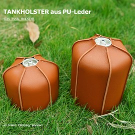 BORDSTRACT PU Leder Camping Kraftstoff Gas Kanister Abdeckung Schutz, Handgefertigtes Retro-Gastankholster, 230g/450g Gas Zylinder Lagerung Schutz
