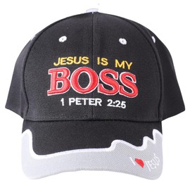 Jesus is My Boss | Black Christian Hats for Men Womens Baseball Hat | One Size Adjustable Velcro Strap Baseball Cap | Inspirational Dad Hats for Christians