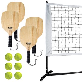 Franklin Sports Half Court Size Pickleball Net - Includes 10ft Net, (4) Paddles, and (6) X-40 USA Pickleball Approved Pickleballs, Red