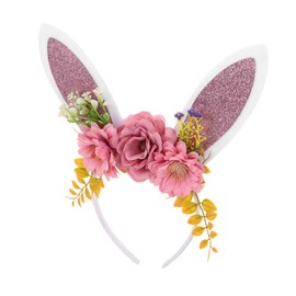 Ipetboom Easter Bunny Ears Headband with Realistic Flowers Lightweight Comfortable Rabbit Ear Headdress for Women Cosplay Costume Party Festival Accessory