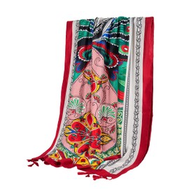 GLORIS Women's Scarf Large 180 x 90 cm with Colourful Prints. Neckerchief Scarf for Women Head Scarf Scarf, Red Ethnic