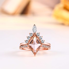 LAZLUVU Women Stackable Rings Set Pink Stone Crystal Ring Rose Gold Eternity Engagement Ring Fashion Kite Cut Cocktail Rings for Women Christmas Jewelry Size 10