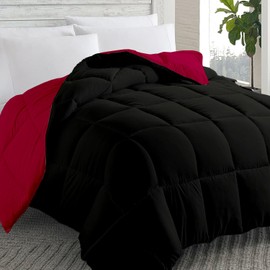 Peace Sleep Bedding Queen Reversible Down Alternative Comforter – All-Season Soft Microfiber Duvet Insert with Diamond Stitch, Corner Tabs – Lightweight, Fluffy, Machine Washable –Raspberry Red/Black