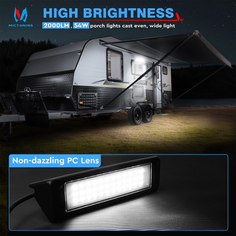 MICTUNING 1pc RV Porch Light, 9" Inch 54W 2000LM Camper