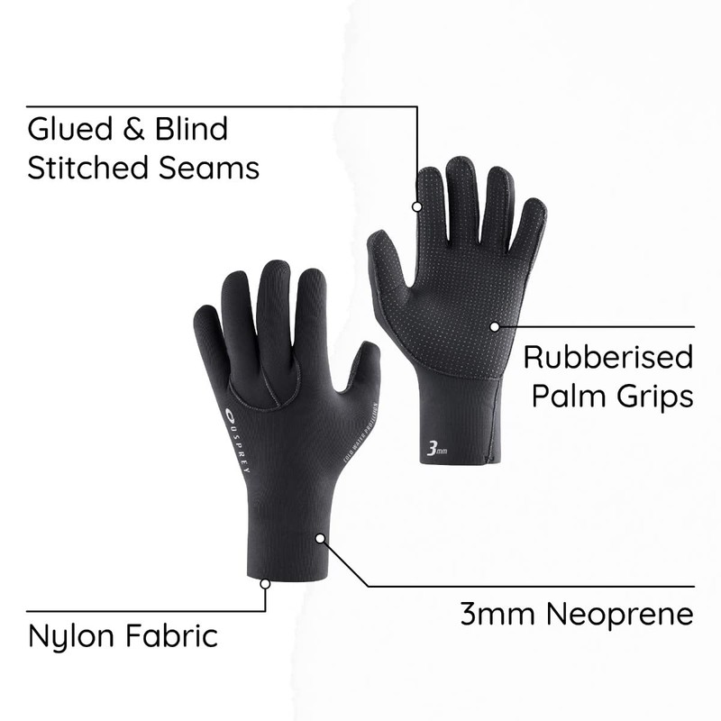 Osprey Wetsuit Gloves, 3 mm Neoprene Surfing Diving Watersport Gloves,