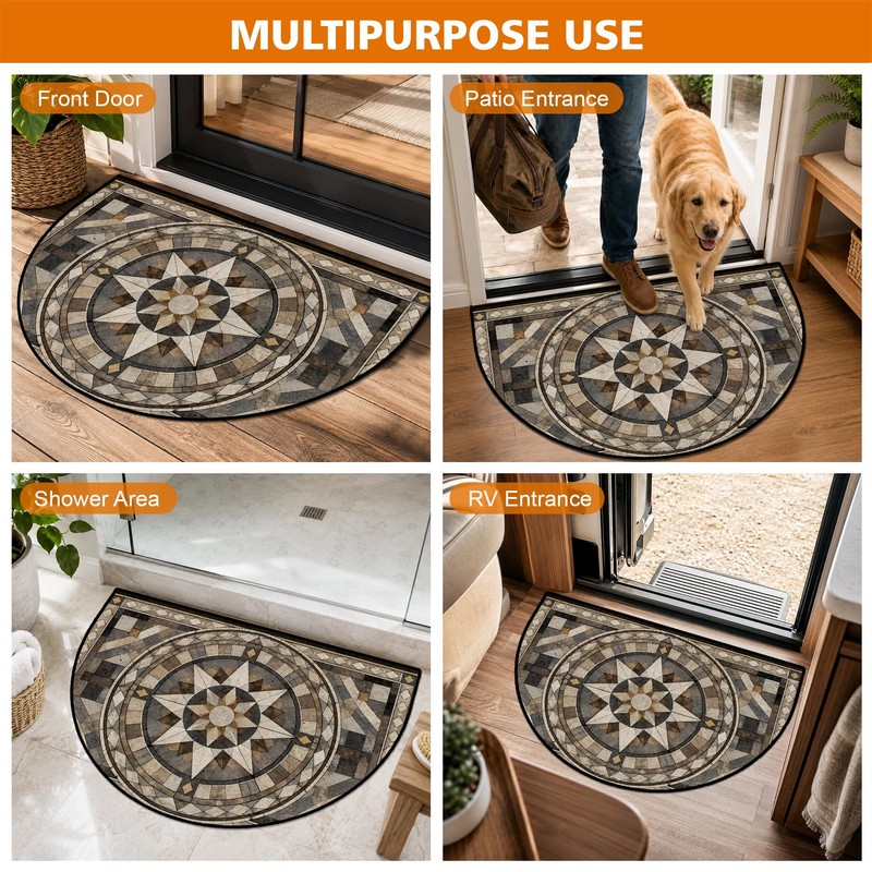 Half Circle Door Mat Thin Non-Slip Absorbent Half Moon Rug