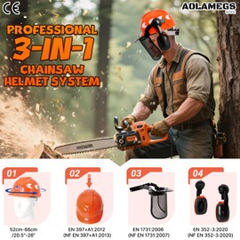 Aolamegs Chainsaw Helmet with Face Shield and Ear Muffs-3-in-1 Arborist Helmet with Ear Protection and Full Face Shield Mask for Weed Whacking/Lawn Mowing,Forestry Helmet for Grinding and Tree Cutting