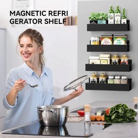 COSTYERT 2 Pack Magnetic Spice Rack for Refrigerator,Metal Seasoning Organizer for Fridge and Microwave Oven,Removable and Easy to Clean,Black (2)